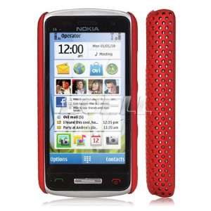 Ecell   RED PERFORATED MESH HARD CASE COVER FOR NOKIA C6 