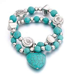 Pugster Turquoise Metal Beads On Double Chains Dangle Heart Chip Stone 