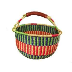  Hand Woven African Bolga Basket Green, Red, Blue and 