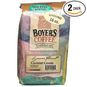 Boyers Coffee Coconut Cream, Ground, 16 Ounce Bags (Pack of 2)