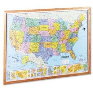   Political World Map, Dry Erase, Metal Frame, 50 X 39: Office Products