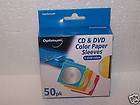 NEW OPTIMUM CD&DVD Sleeves 50PK 5 Vivid Colors