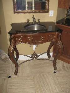 Victorian Style Vanity Brass Sink with Black Marble Counter Top  