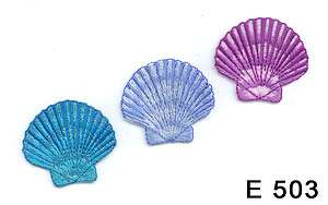 3PCS ~ BLUE, TEAL, AND PURPLE SEASHELLS ~ IRON ON EMBROIDERED APPLIQUE 