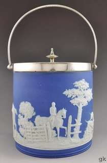 Antique Blue Jasperware Wedgwood Biscuit Barrel EPNS  