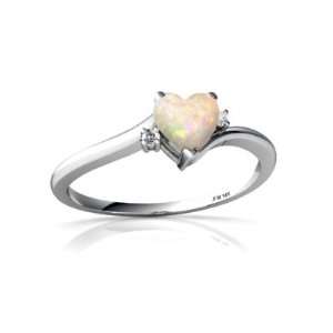  14K White Gold Heart Genuine Opal Ring Size 9 Jewelry