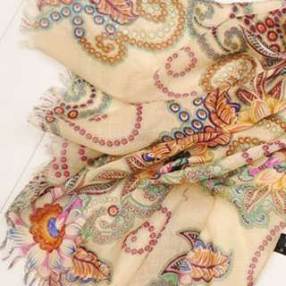 New Vintage Boho Style Scarf Silk Cotton Blend Floral Print Gypsy 