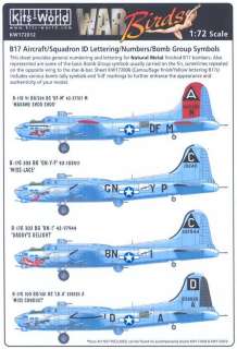   World Decals 1/72 B 17 ID LETTERS NUMBERS BOMB GROUP SYMBOLS  