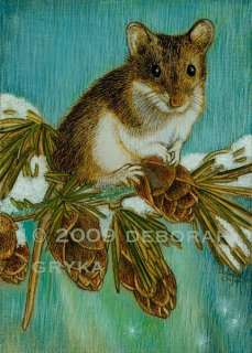 ACEO Print DEER MOUSE IN NORTHERN LIGHTS ART by D GRYKA  