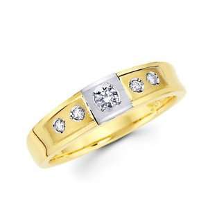  Size  7   .18ct Diamond 14k Two Tone Gold Wedding Matching Ring 
