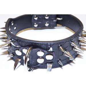  Black Faux Gator Leather Spike Dog Collar: Neck Size 15 
