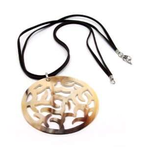 Bull horn and leather pendant necklace, Lace Medallion