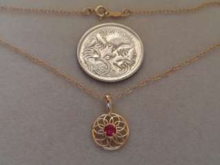 SOLID 10k Gold RUBY FLOWER OF LIFE CIRCLE Necklace 46cm  
