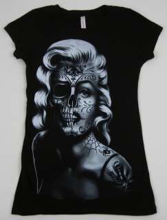 MARILYN MONROE T shirt Tattoo Skull Grafitti Art Tee Womens Junior S,M 