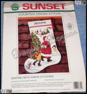 Sunset SKATING WITH SANTA STOCKING Christmas Counted Cross Stitch Kit 