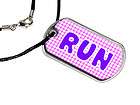 Run Running Jogging Marathon Pink Purple   Military Dog Tag Satin Cord