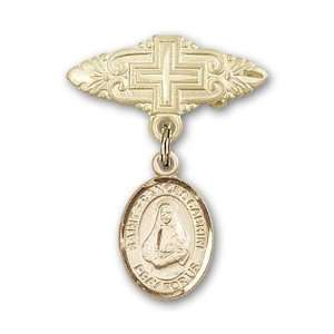   Badge with St. Frances Cabrini Charm and Badge Pin with Cross Jewelry