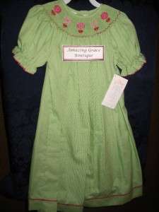   La Fete Girls smocked Bishop LOLLIPOPS SUCKERS 3T 4T green dress sweet