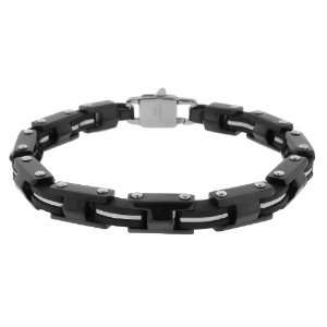  Mens Stainless Steel Black Ionic Plating Link Bracelet, 8 