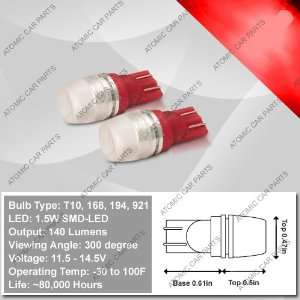   Bulbs (1.5W Lens Top)   168/194/921/T10 Type, Red (Pair) Automotive