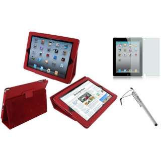 Leather Case Cover for Apple iPad 2 + LCD + Stylus Red  