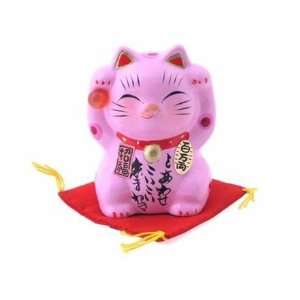  Feng Shui Maneki Neko Lucky Cat PINK (Both hands raised 