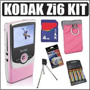  Kodak Zi6 Pocket HD Camcorder (Pink) + 4GB Accessory Kit 