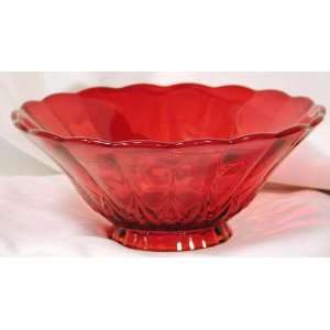  8.5 Ruby Red Glass Nicole Pattern Serving Bowl: Kitchen 