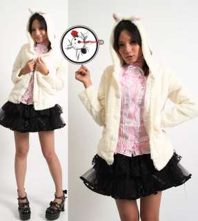 Japan Cute Rock Fairy QQ Fury Bunny Ears Lolita Jacket  