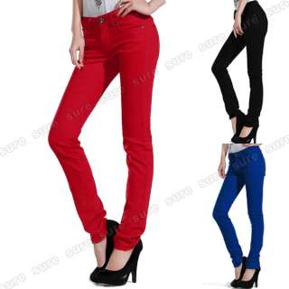 Pastel Candy Color Cigarette Trousers Skinny Jeans Silmming Stretch 