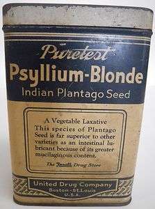   Puretest Psyllium Blonde Vegetable Laxative Tin United Drug USA