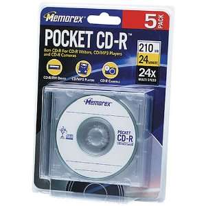  5 pack Pocket Mini CDR 24 Media 24x 210MB with slim Jewel 