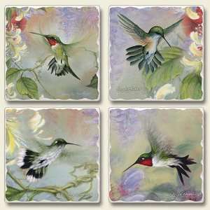   Hummingbird & Honeysuckle Tumbled Stone Coaster Set: Kitchen & Dining