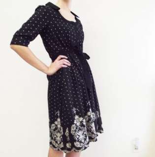 Black & White Polka Dot Downeast Anthrologie Shirtwaist Dress Sz L 