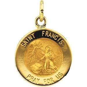  14K Gold Round St. Francis Stigmata Medal: Jewelry