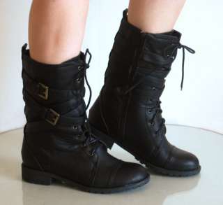 New Womens Mid Calf Gladiator Military Combat Boots  