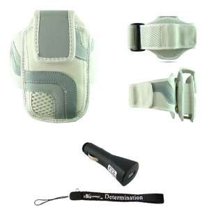 : White Adjustable Deluxe Sportband / Workout Armband with Adaptable 