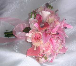   Stargazers Roses Bridal Handtied Bouquet Silk Wedding Flowers  