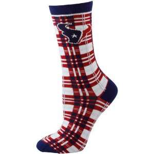  Houston Texans Ladies Red Navy Blue Plaid Socks: Sports 