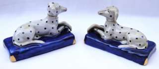 Pair of White Lying Staffordshire Style Dalmatian Dogs  