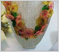 Vintage Jewelry Celluloid Plastic Chain Flower Necklace Vintage 24 