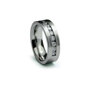  Stainless Steel Ring Satin High Polish with Multi CZ 