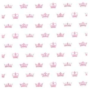   Crowns Pink Crowns on White Fabric Three Yards (2.7m) CM4529 Princess