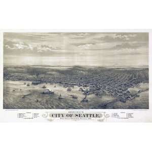  Reproduction of an 1878 Birds Eye View of Seattle, Puget 