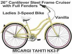 Micargi Tahiti NX3 F 26 Ladies Cantilever Beach Cruiser Bicycle 