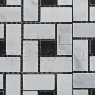Carrara White Marble Polished Pinwheel Mosaic Tile Mesh  