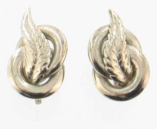 VINTAGE ALICE CAVINESS SILVER FEATHER SCREW EARRINGS  