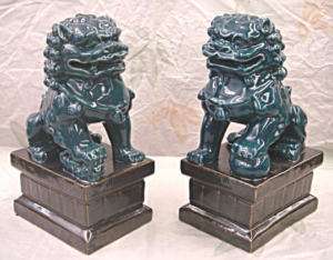 Pair Cobalt Blue Peking Foo Dog Porcelain Statue  