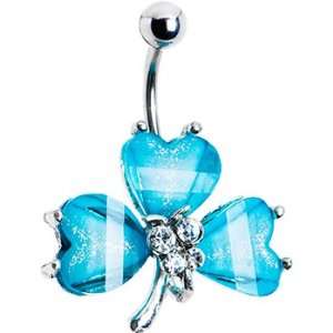    Aqua Cubic Zirconia Glitter Stone Flower Belly Ring: Jewelry
