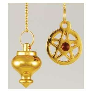  Brass Garnet Pentagram Pendulum Divination Wicca Wiccan 